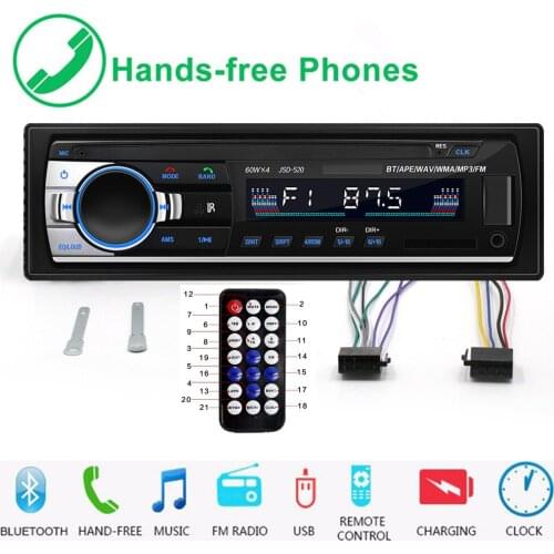 12v Bluetooth 1 Din Car Radio Autoradio Auto Stereo V2.0 FM Aux Input Receiver Phone Charging Car Audio SD USB MP3 MMC WMA