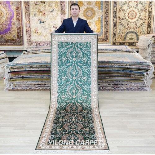 Yilong 2.5'x8' Blue Hand knotted Silk Rug Runners Corridor Carpet Strip (YJH105B)