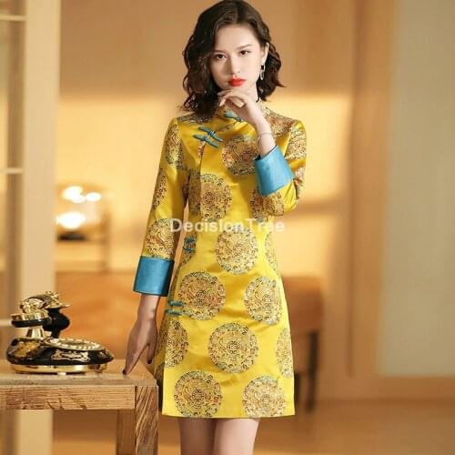 2021 chinese dress cheongsam wedding dress women print dress sexy qipao dress retro cheongsam dress elegant party dress