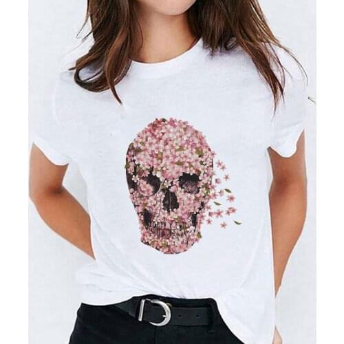 2021 Ladies Female Tee Top Womens Graphic T-Shirt T Shirt for Women 90s Cute Floral Plant Skull Face Print Lady T-shirts