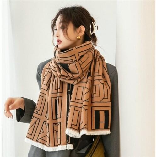 2021 Winter Scarf Cashmere Shawls Wraps Women Design Luxury Pahsmina Striped Print Female Warm Bufanda Stoles Thick Blanket