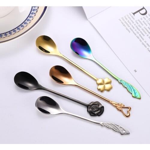 304 stainless steel small spoon creative coffee mixing spoon flower love dessert spoon mug scoop