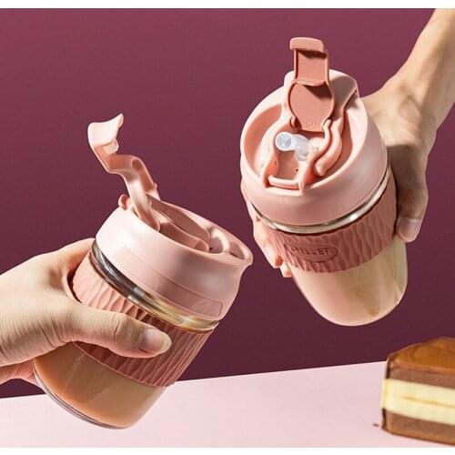 350ml/500ml Home Office Creative Glass Straw Coffee Travel Tumbler Mug Drinkware Cup With Sleeve