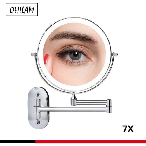 7X Magnifying Wall Mount Makeup LED Lighted Vanity Mirror Screen Touch Double Sided Bathroom Shaving Illuminated Mirrors 8inches