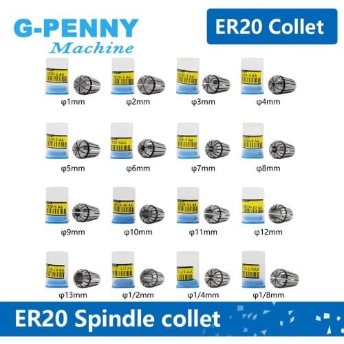 1pcs ER20 Spring collet chuck 1-2-3-4-5-6-7-8-9-10-11-12-13-3.175-6.35-12.7mm for CNC milling lathe tool and cnc spindle motor