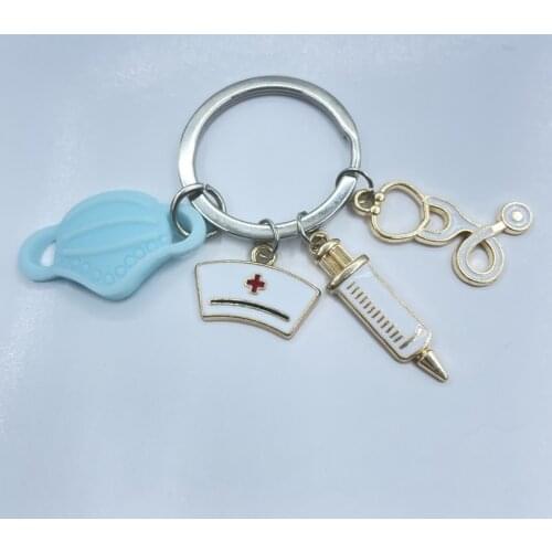Doctor nurse keychain medical tool stethoscope syringe face mask key ring nurse medical student gift keychain souvenir