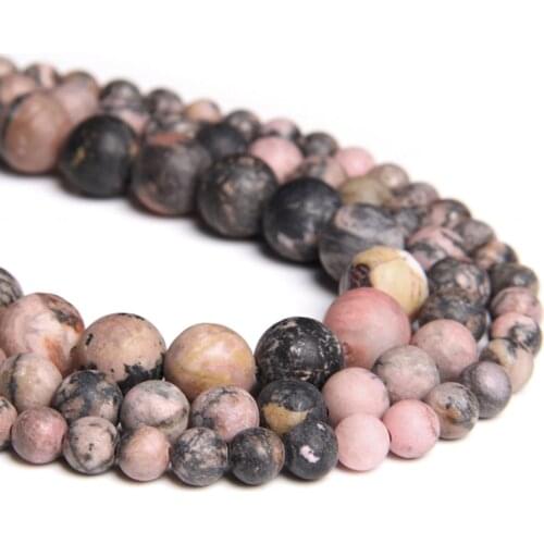 Natural matte black wire Rhodonite stone Beads Matte Round Rhodochrosite loose Beads 6 8 10 12MM for Jewelry Making Bracelet diy