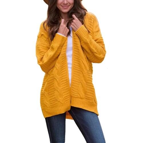 LOGAMI Long Cardigan Women Autumn Winter Knitted Sweaters and Cardigans Casual Womens Sweaters Coat