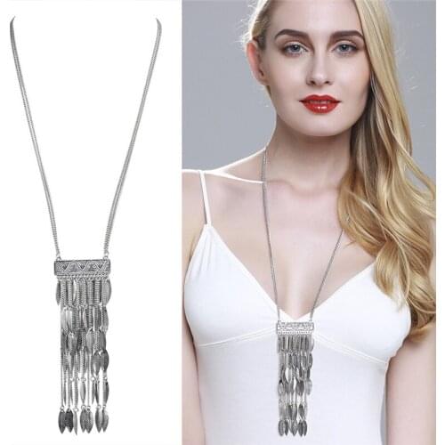 Long Leaves Tassel Geometric Necklace Metal Neclacke Jewelry Women Exaggerated Punk Female Accessories