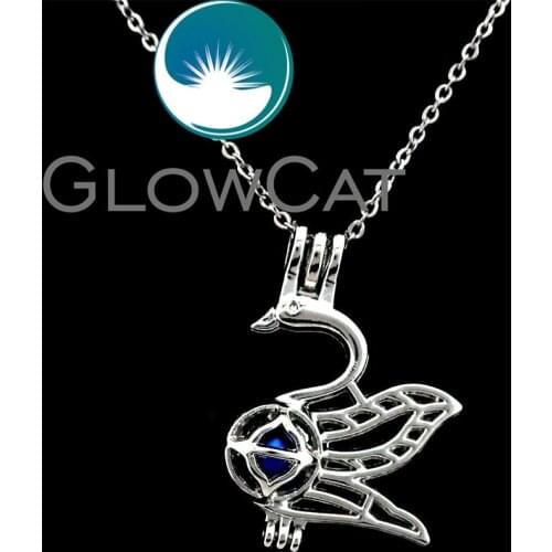 GLOWCAT K671 Grace Spread Wings Swan Beads Cage Essential Oil Diffuser Pearl Cage Locket Necklace Women Girl Party Gift
