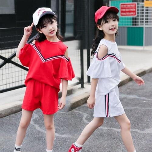 Short Sleeve Cotton Clothes for Baby Girl Clothing Set Solid Sport Tops + Pants 2pcs Summer Suits