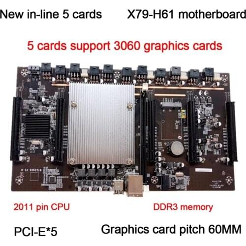 K92C BTC X79-H61 Miner Motherboard for CPU Set 5 Card Slot for DDR3 Memory Integrated VGA Interface 60mm Distance Low Power