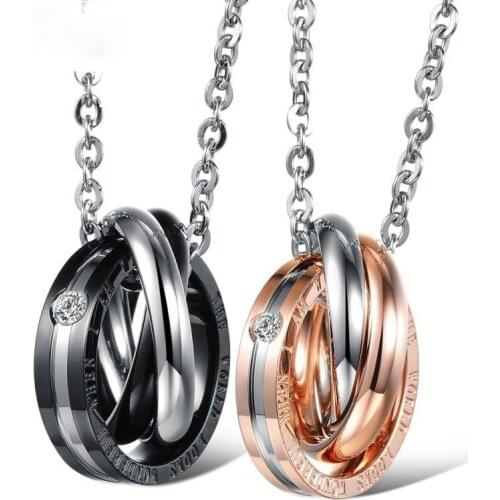 Megin D Stainless Steel Vintage Ins Simple Style Couple Matching Pendant Collar Chain Necklace for Men Women Couple Gift Jewelry