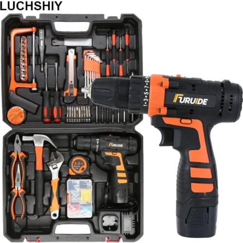 12V 16.8V 25V Cordless Drill Electric Screwdriver Set Mini Wireless Power Driver DC Lithium-Ion Battery 92/102PCS Power Tool Set