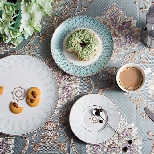 Gold Edge Dinnerware Set Bone China Steak Plate Coffee Cup Set Dessert Dishes Geometric Figure Dishware Afternoon Tea Cup Set