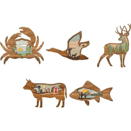 Acrylic Wood Pattern Animal Series Wall Art Decor Rustic Hanging Ornaments Wall Statue For Farm Home Wall Decor