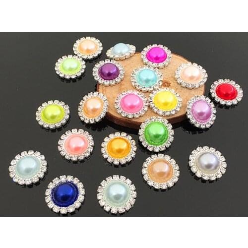 2016New 100Pcs Mixing Round Pearl Center Rhinestone Button With Wedding Embellishment DIY Accessory BT01
