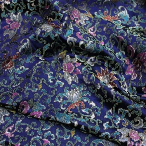 NW87 140cm Width Blue Chinese Style Polyester Brocade Fabric Womens Dress Clothing Jackets Fabrics DIY Sewing Materials