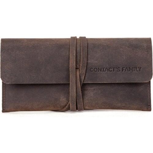 Handmade Cowhide Leather Pen Bag Retro Vintage Roll Pencil Case Pouch Stationery