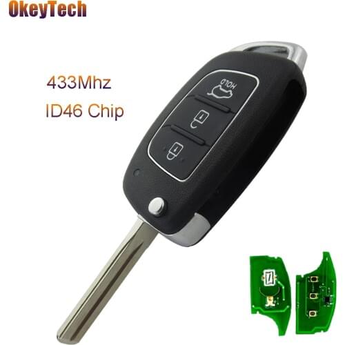OkeyTech Remote Control Car Key 433MHz ID46 Chip Flip Folding Blade 3 Button Remote Key for Hyundai IX35 Santa Fe 2013 2014 2015