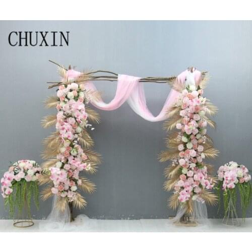 Custom Butterfly Orchid Golden Leaf Artificial Flower Row Wedding Arch Floral Arrangement Decor Home Party Scene Layout Display