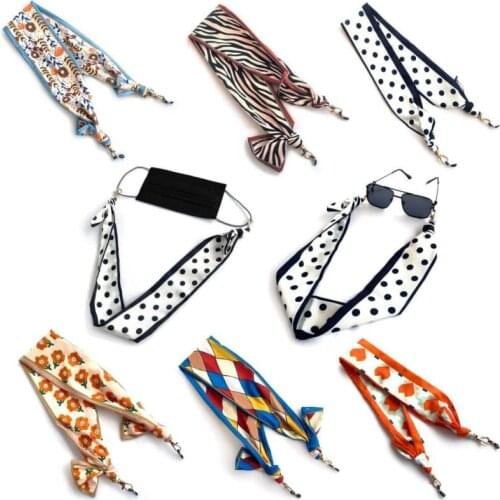 NEW 69cm Silk Scarf Face Mask Lanyard Women Fashion Jewelry Glasses Chain StripeWave Point Multifunction Scarves Chain