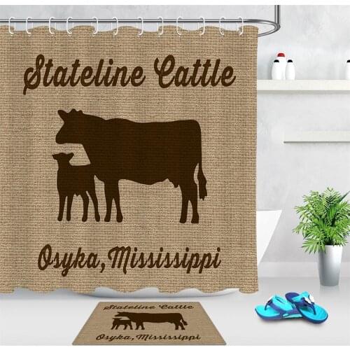 Animal Cow Shower Curtain Farm Theme Poultry Cattle Waterproof Polyester Fabric Farmhouse Decoration Bathroom Curtain Bath Mat