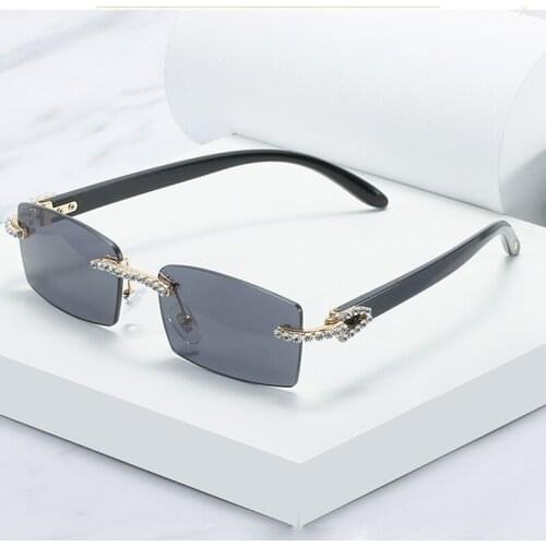 Rectangle Grey Sunglasses Frameless Men 2021 High Quality Square Metal Sun Glasses Women Mirror Sea Summer Style Rimless Eyewear
