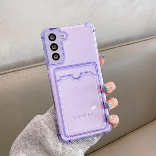 For Samsung S21 Plus S20 FE S10 A72 A52 A12 A32 A42 Wallet Card Bag Clear Case Shockproof Silicone Camera Lens Protection Cover