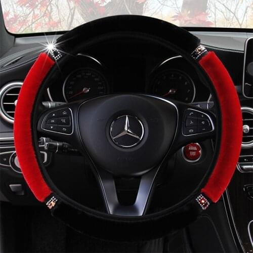 37-38cm Diameter Car Steering Wheel Cover Soft Plush Rhinestone Universal Steering-Cover Car-styling Interior Accessories
