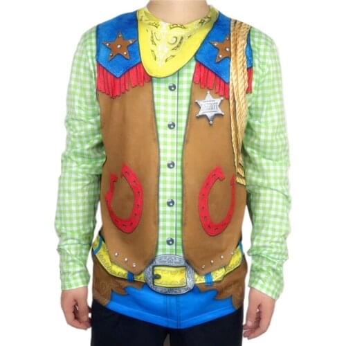 Funny Wild West Western Sheriff Halloween Cosplay Costume for Men 3D Print Halloween Party Cowboy Local Police Costume T Shirt