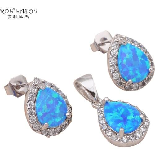 Wonderful design blue fire opal silver stamped Fashion jewelry set for Engagement Brand Jewelry Sets OS002