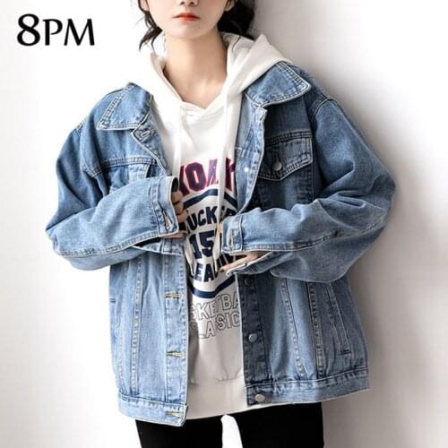 Denim Coat Women Autumn Turn Down Collar Cotton Jacket Oversize Blue Long Sleeve Denim Outerwear Fashion Loose Korean ouc1197