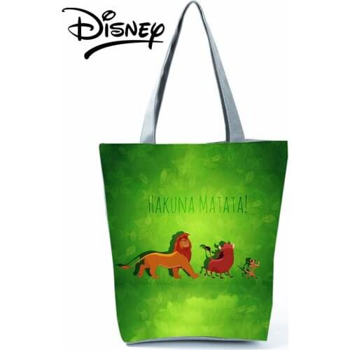 Disney The Lion King Handbags Animal Graphic High Capacity Women Shoulder Bag Green Shopping Bag Foldable Fashion Cartoon Tote