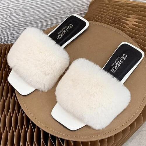 New Arrival Real Fox Fur Slippers Women Fashion Furry Sliders Natural Fur Indoor Slides Sapatos Femininos Zapatillas Mujer Casa