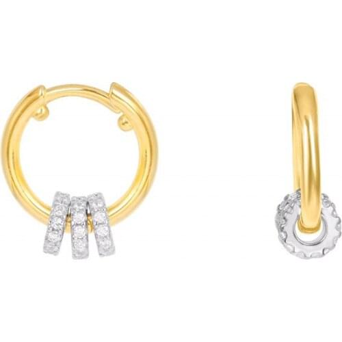 925 Sterling Silver Yellow Gold Color Toi Et Moi Hoop Earrings with Sliding Circles Pave Zircon Women Fine Party Jewelry