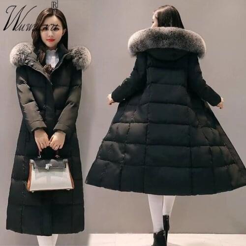 2021 Winter Long Quilted Jackets Women Korean Fashion Fur Collar Hooded Cotton Parka Elegant Slim Zipper Snow Wear Warm Coats