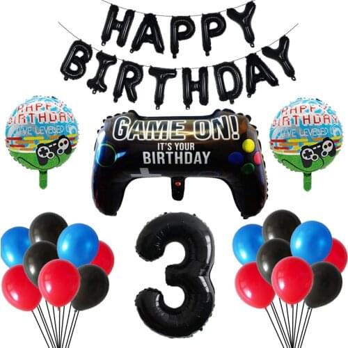 1set Black Gamepad Foil Balloons Games Inflatable Pinata Theme Party Balloons Number Birthday Party Decorations Supplies Globos