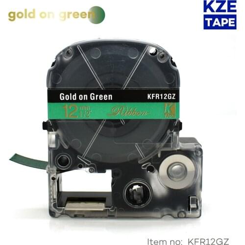 1pcs 12mm*5m gold on green Satin Label Tapes KFR12GZ label ribbon for Epson KingJim Label Printer maker LW-300 LW400