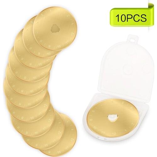 10Pcs 45mm Titanium Coated Rotary Cutter Blades, Perfect for Cuts Fabric, Sewing, Leather and Paper