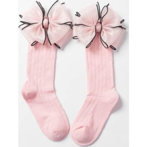 2PCS=1pair Big bowknot Children Socks 2018 Spring Girls Pure Vertical Striped Socks 2-6T Girl Princess Angel Baby socks