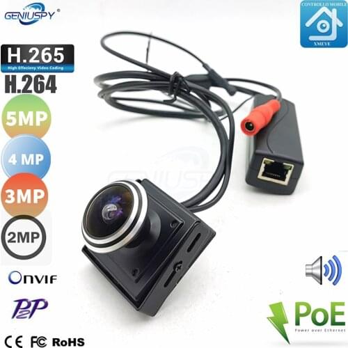 5MP 4MP 3MP 2MP HD Mini IP Camera Audio POE Super Mini POE IP Cam Microphone Onvif P2P Remote View 1.78MM Fisheye Lens XMEYE