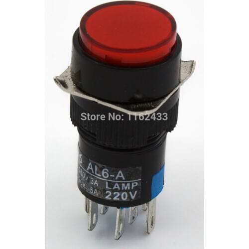 5pcs / lot AL6-A-22 16mm self-lock ON - OFF round push button switch AL6-A 8 pin pushbutton 220V 12V LA16Y-22D