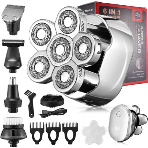 6 Blades Digital Display Rechargeable Electric Shaver Men Hair Beard Trimmer Electric Razor Wet Dry Men Face Shaving Machine