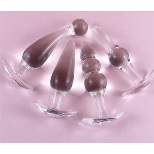 4pcs/Set Crystal Glass Butt Anal Plug Trainer Kit Pleasurable Sex Toy Adult Toys for Beginner Woman Men Prostate Massager Bullet
