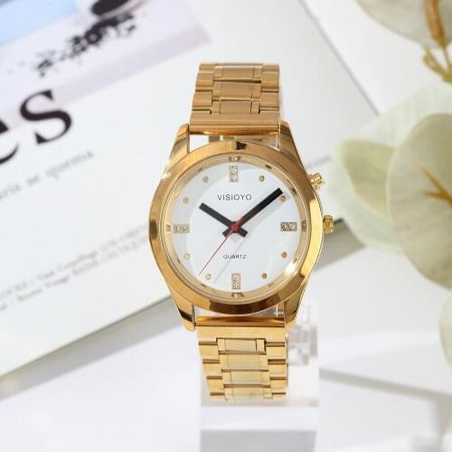 English Talking Watch with Alarm Function, Talking Date and time, White Dial, Folding Clasp, Golden Case TAG-404