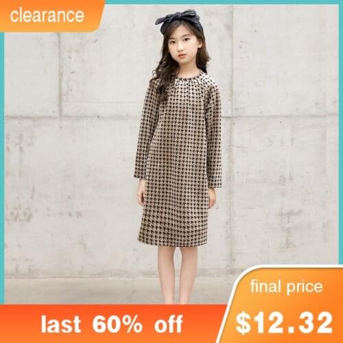2 To 14 Years Girls Velvet Midi Dress Kids Straight Dress 2021 New Autumn and WinterTeenager Baby Children Clothes Brown, #6473