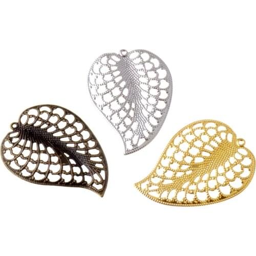 Free shipping 10Pcs Filigree Leaf Pendants/ Connectors Metal Crafts Gift Decoration DIY Findings 5.5x4cm