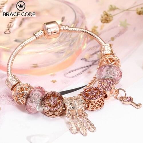 BRACE CODE Rose Gold Dreamcatcher Pendant Charm Bracelets For Girl Pendant Fine Bracelet For Women Jewelry Dropshipping
