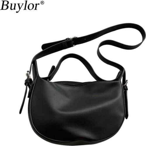 Buylor Women Shoulder Bag All Match Soft Leather Wide Band Saddle Bag Casual Large Capacity Dumpling Handbag Lady Messenger Bag